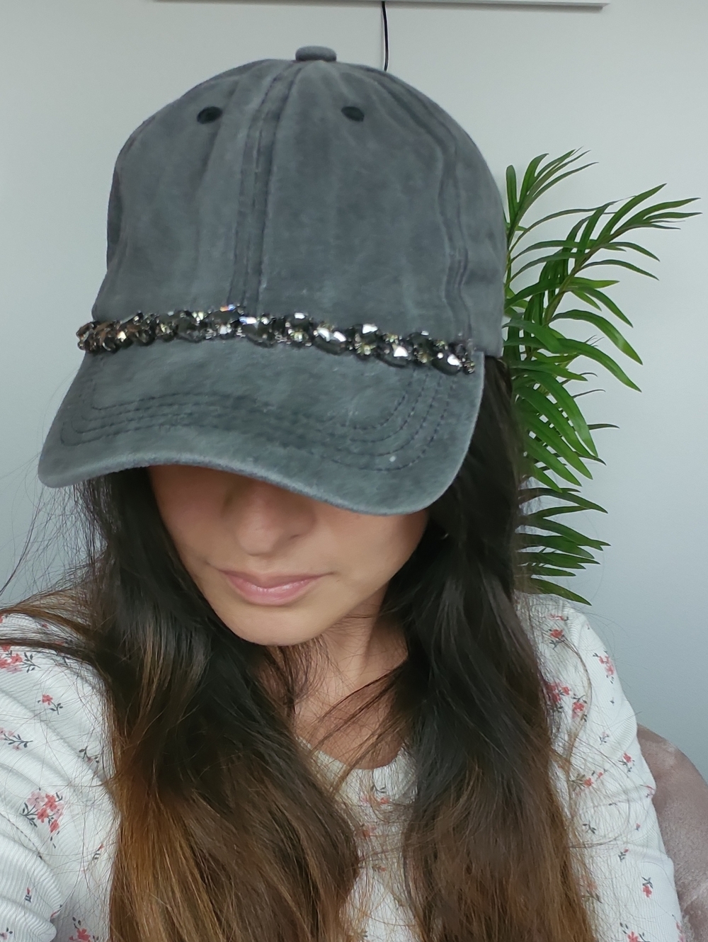 Gray Crystal-Trim Baseball Cap - Women's Accessories